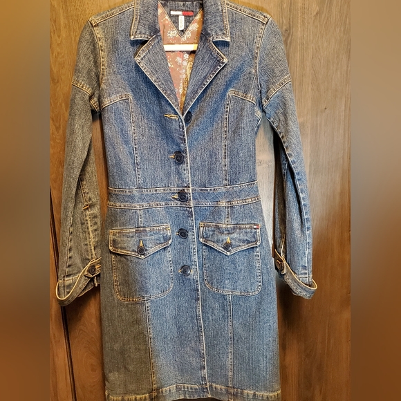Tommy Hilfiger Denim Jean Jacket Boho Denim Trench vintage size s Rare Find y2k - Picture 4 of 16